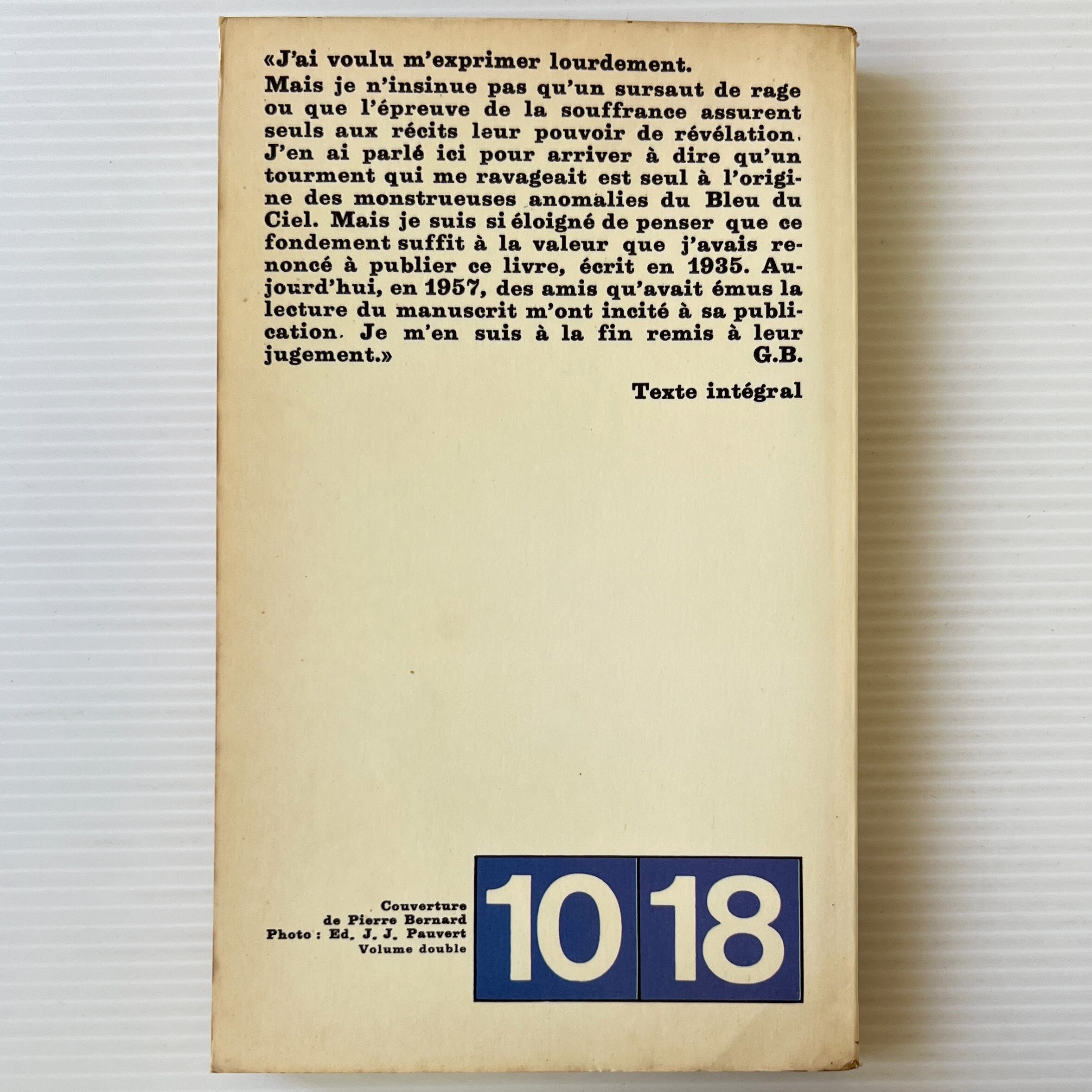 Le Bleu du Ciel 青空 / Georges Bataille ジョルジュ・バタイユ / 10/18 Union Generale d'Editions