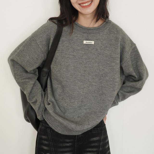 point tag crew neck knit　J00093