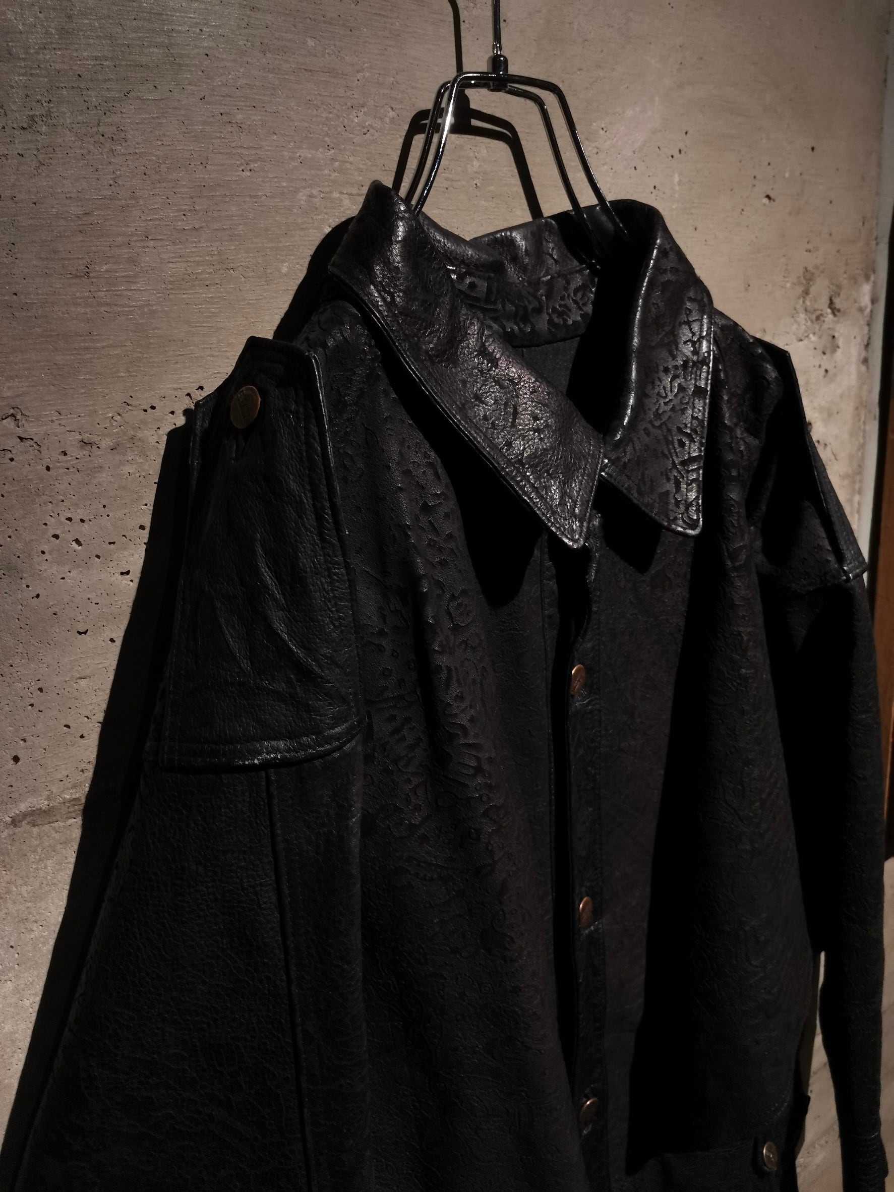 Caka】Abstract Pattern Vintage Loose Leather Long Coat | Caka(カカ  