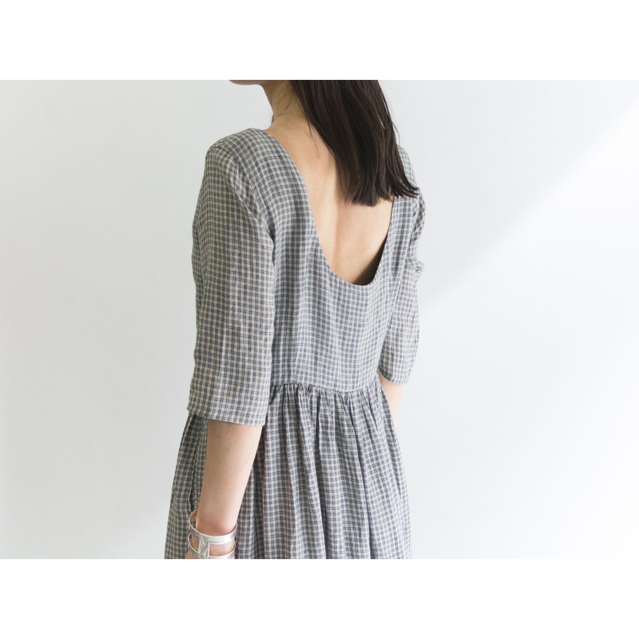 ASPESI BASIC】Made in Italy 100% linen check long dress ASPESI BASIC】Made in Italy 100% linen check long dress