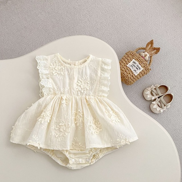 【BABY】フローラ刺繍レースフリルワンピースロンパース - 15