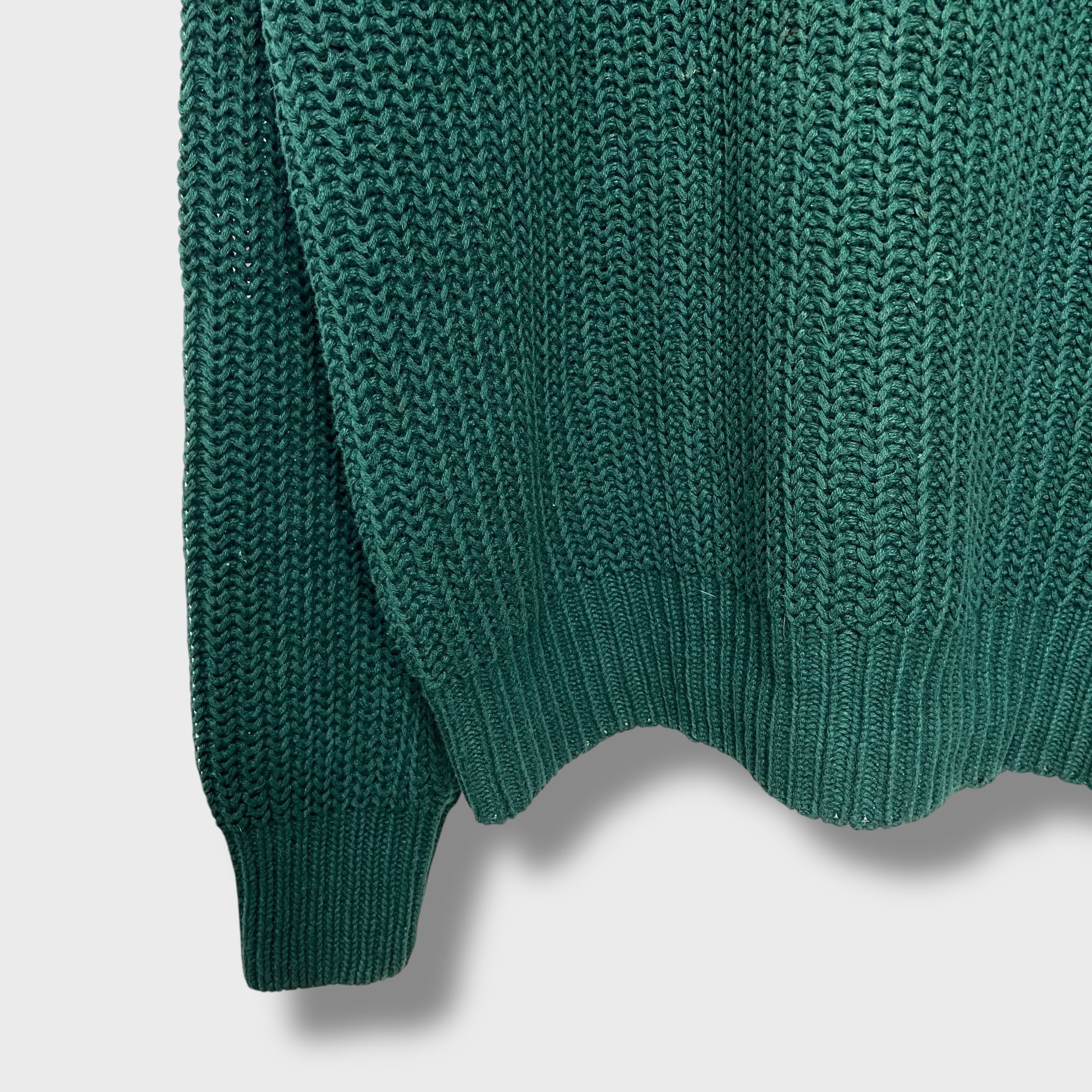 90s GAP オールドギャップ コットンニット リブ編みニット グリーン M
