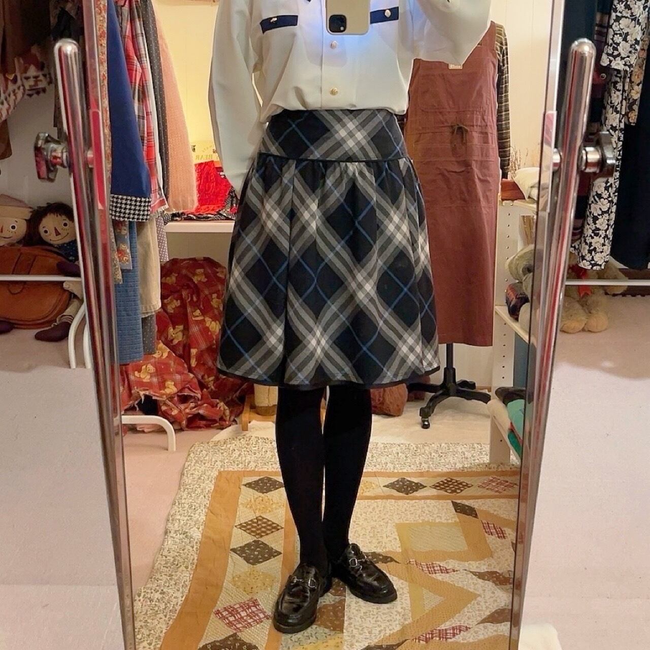 Burberry / blue check flare skirt