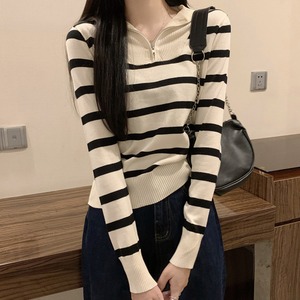 ボーダー ニット トップス レディース 春秋冬 韓国 おしゃれ 大人 かわいい ハーフジップ きれいめ フェミニン 大人可愛い 大人女子
