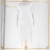 社交ダンス 衣装 ラテン ドレス ワンピース パーティドレス solo ICHIOKU イチオク 白 ホワイト系 長袖 デモ ラインストーン 無地 エレガント フリンジ おしゃれ ステージ 衣装 発表会 美しい 躍動感 大人 女性用 カジュアル パーティー向け 伸縮性あり ファスナー付き ポリエステル製 ダンスパフォーマンス 高級感 上品 コンサート用