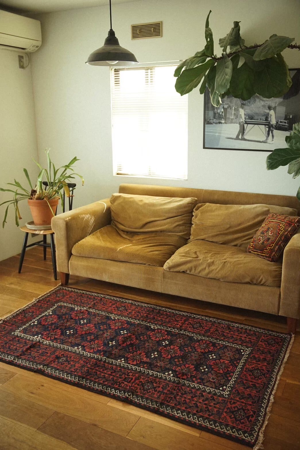 910 -Semi Antique Baluch Mina Khani rug | 手織りのヴィンテージラグ