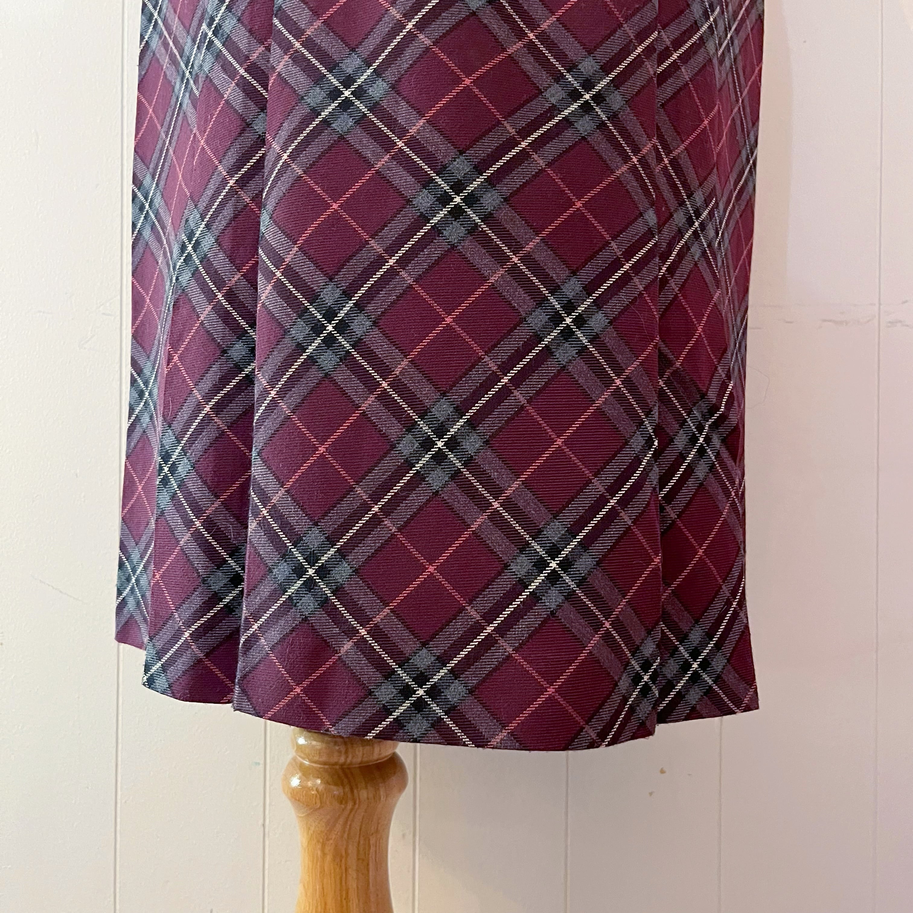 purple gray check tuck skirt