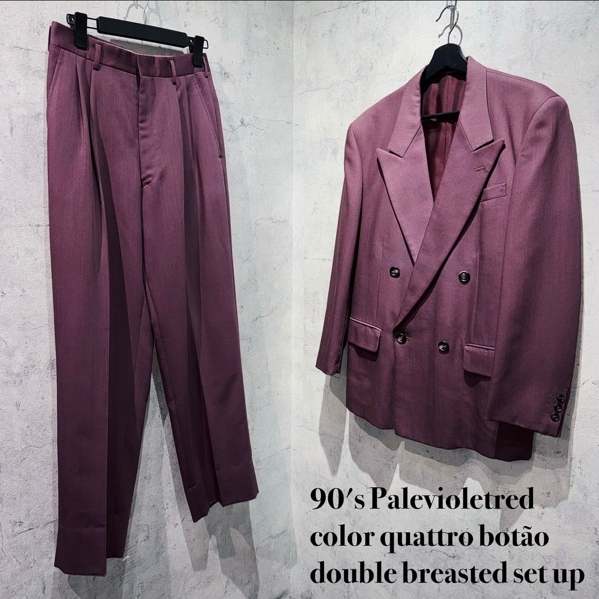90's Palevioletred color quattro botão double breasted set up