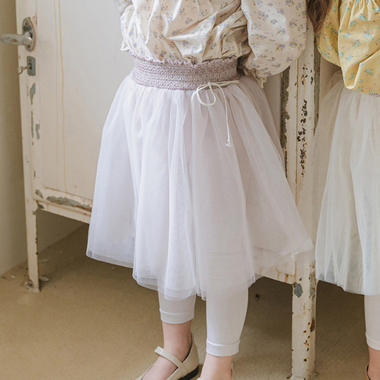 秋リボンつきレギンスメッシュスカート2色