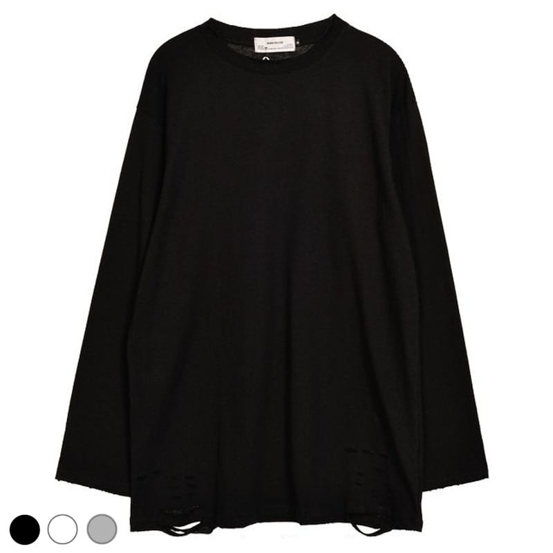 2color ユニセックス Tシャツ 長袖 裾ダメージ 無地 ロンT オーバー