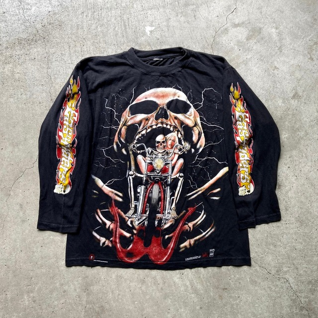 90年代 EASY RIDERS スカルバイク プリントロングTシャツ メンズS〜M 