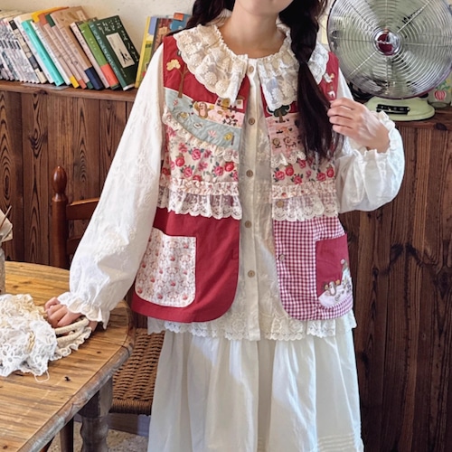 レトロデザインパッチワークベスト ・8891