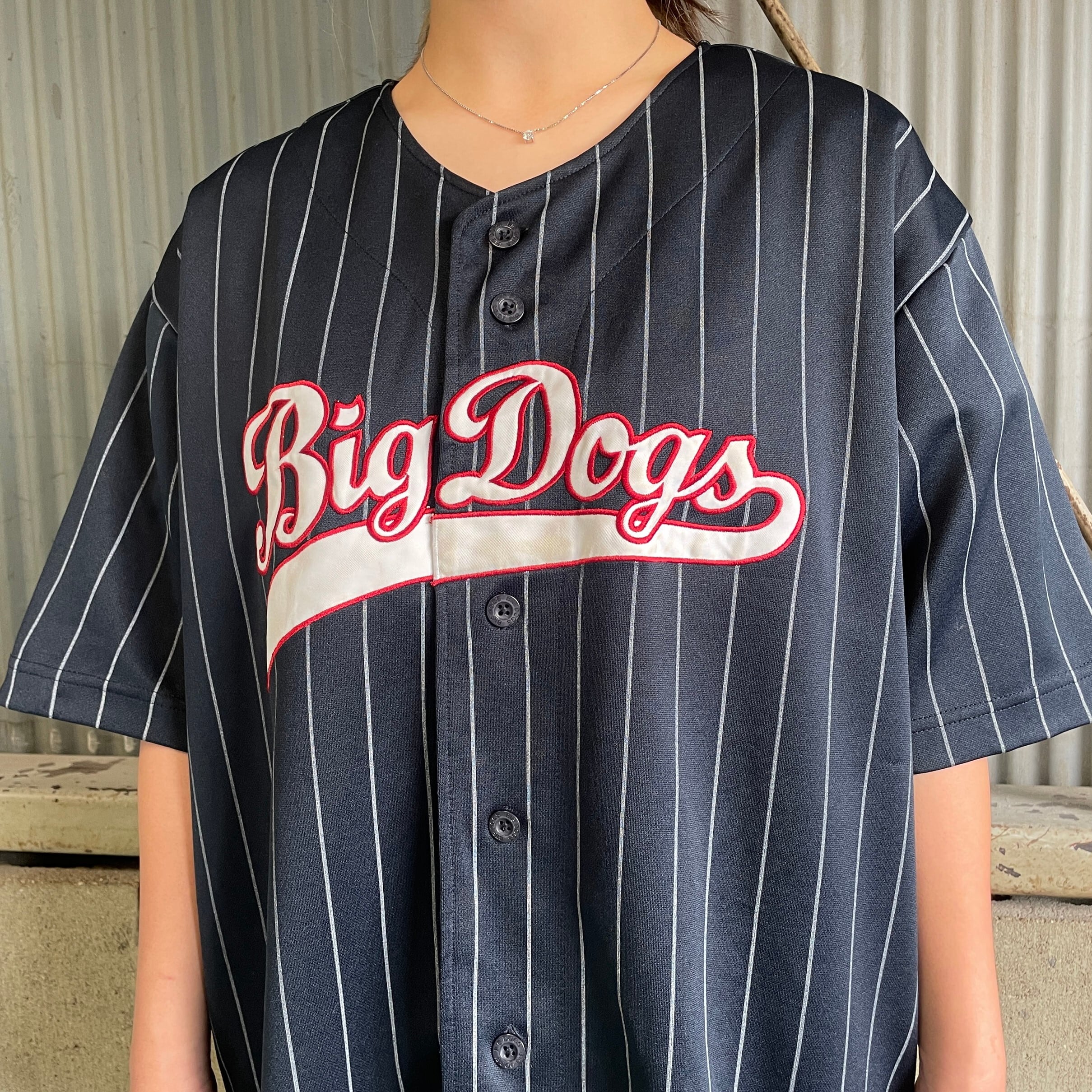 BIG DOGS ビッグドッグス ストライプ ベースボールシャツ メンズL