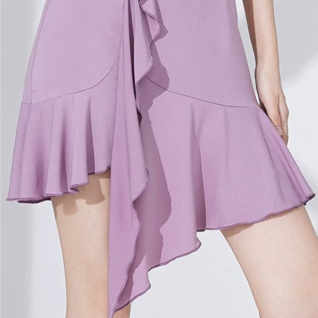 アシメトリーデザイン  フリルスリーブ   ドレス   ds0373