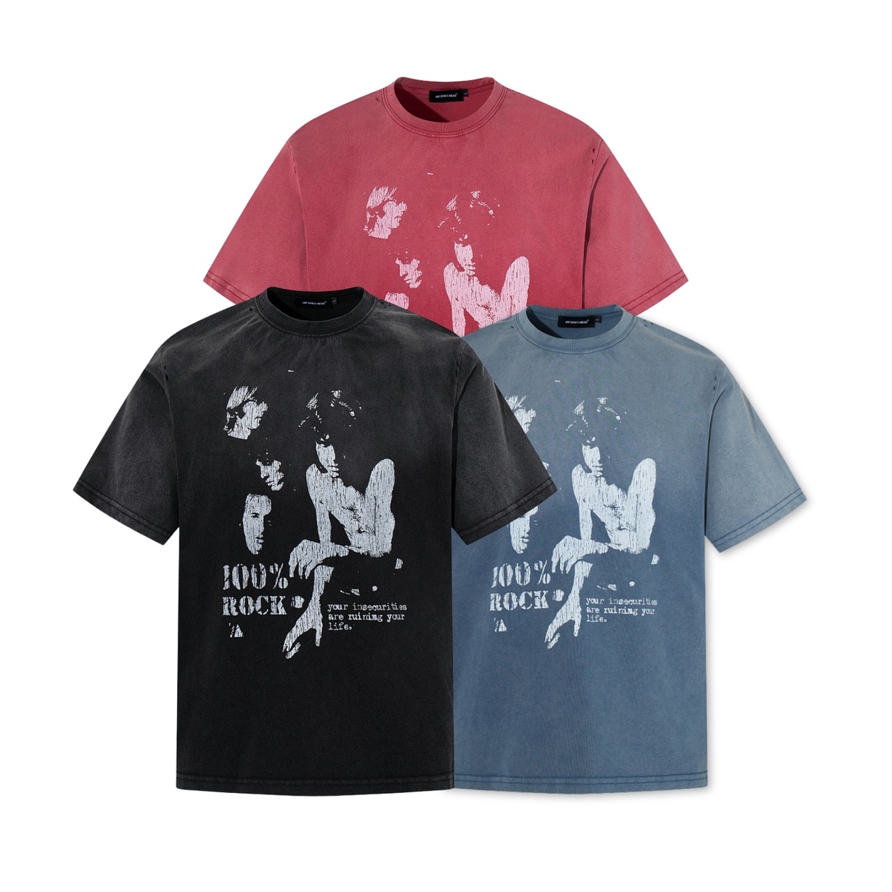 VINTAGE ストリート 100%ROCKプリントTシャツ T2080