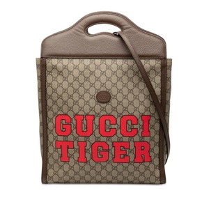 グッチ GGスプリーム トートバッグ ショルダーバッグ 2WAY 688497 ベージュ ブラウン レッド PVC レザー レディース GUCCI 【中古】