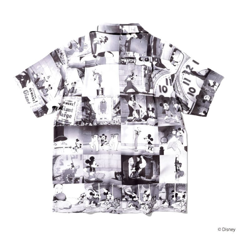 メンズ アロハシャツ HOUSTON 限定 DISNEYコレクション ミッキー半袖シャツ アロハシャツ 開襟シャツ ロゴ入りココ ナッツボタン  41039