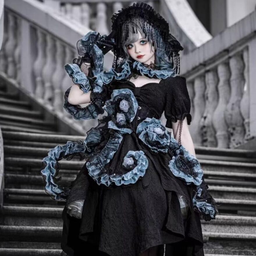 サブカル 服 地雷系 通販 スカート イレギュラーヘム リボン柄 レース