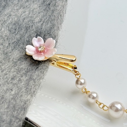 桜とクリスタルパールのシンプルストールクリップ　ストール留め
