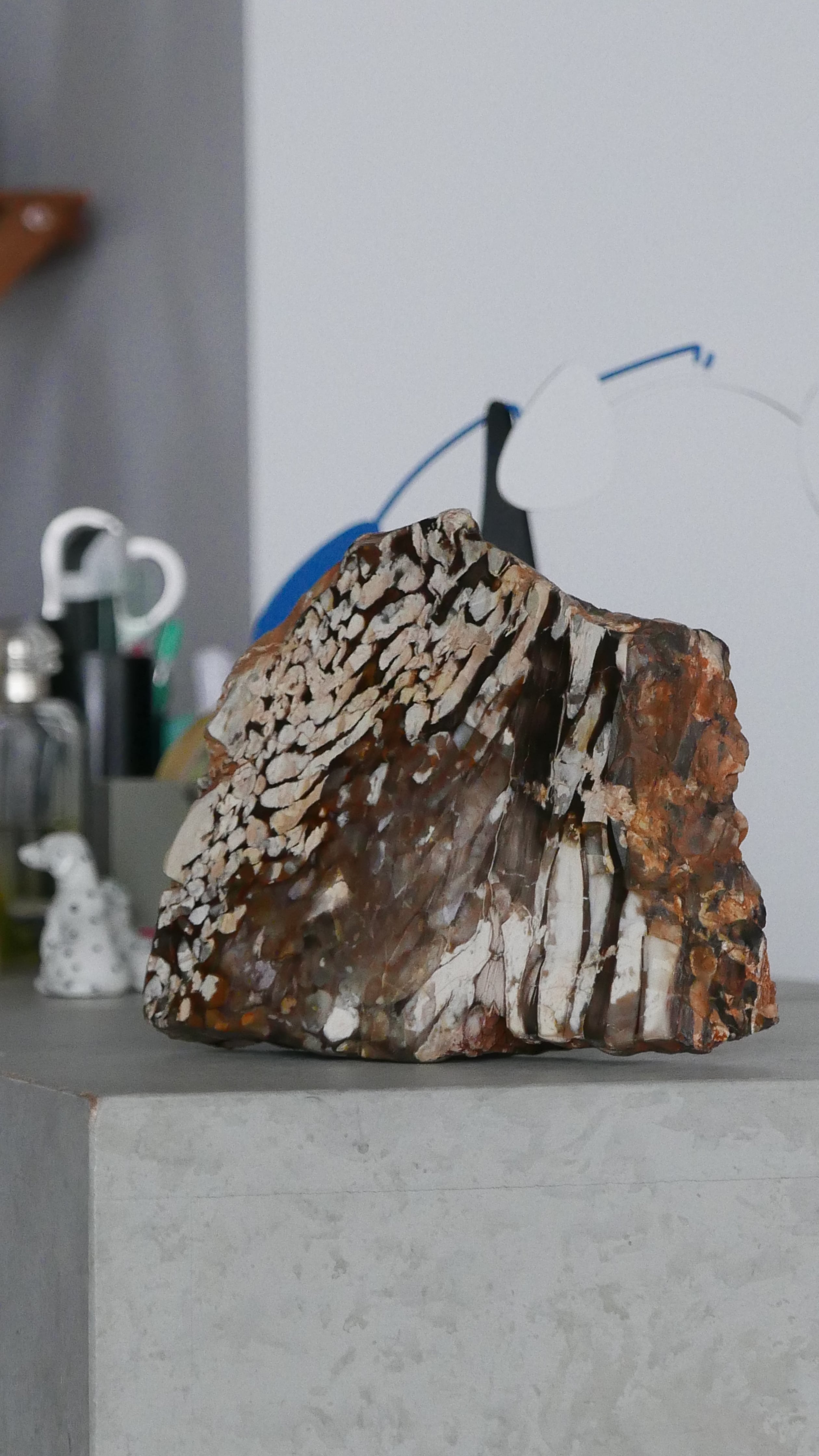 petrified wood object ,  peanuts pattern , like an abstract painting