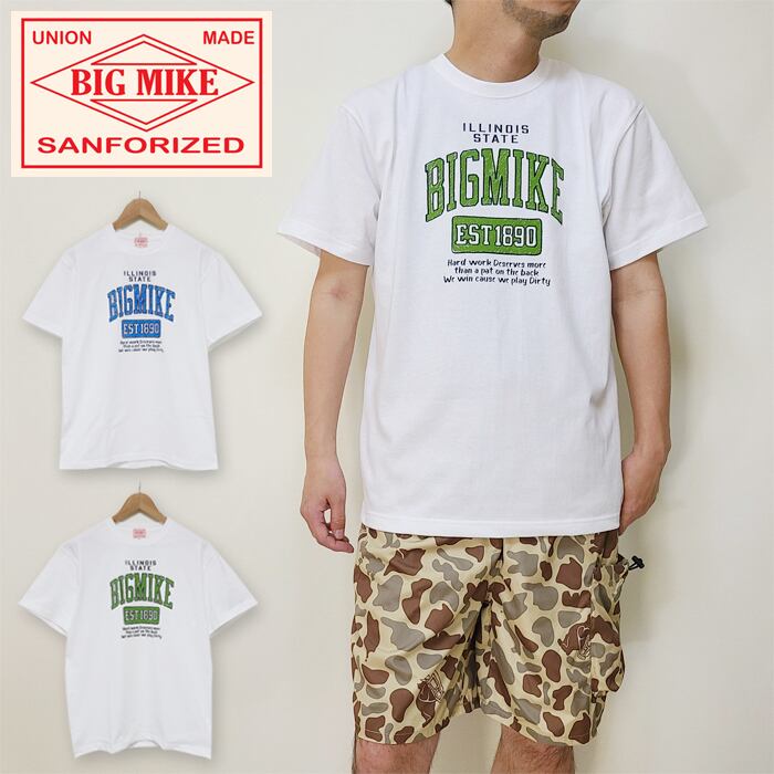 BIGMIKE ビッグマイク Tシャツ カレッジT ロゴ アメカジ 半袖 無地 綿100% コットン100% ヘビーオンス メンズ