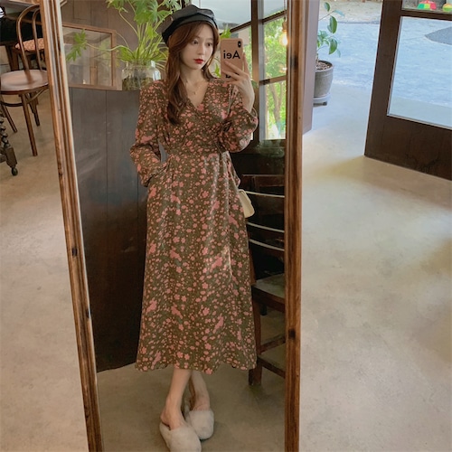 ベルベットドレス オータムウィンタースタイルフローラルスカート 秋物 冬物 花柄 1号婦人15363382446
