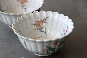 柿右衛門手 色絵 四君子麒麟文 菊形 向付/Kakiemon style "Mukouzuke" cup