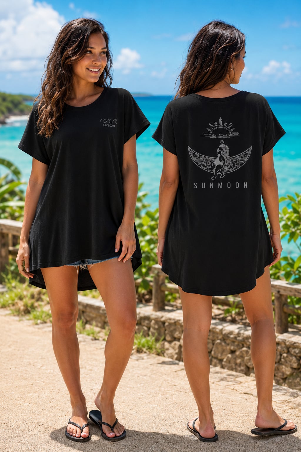 SUN MOONレディースワンピースTEE【ディープブラック】