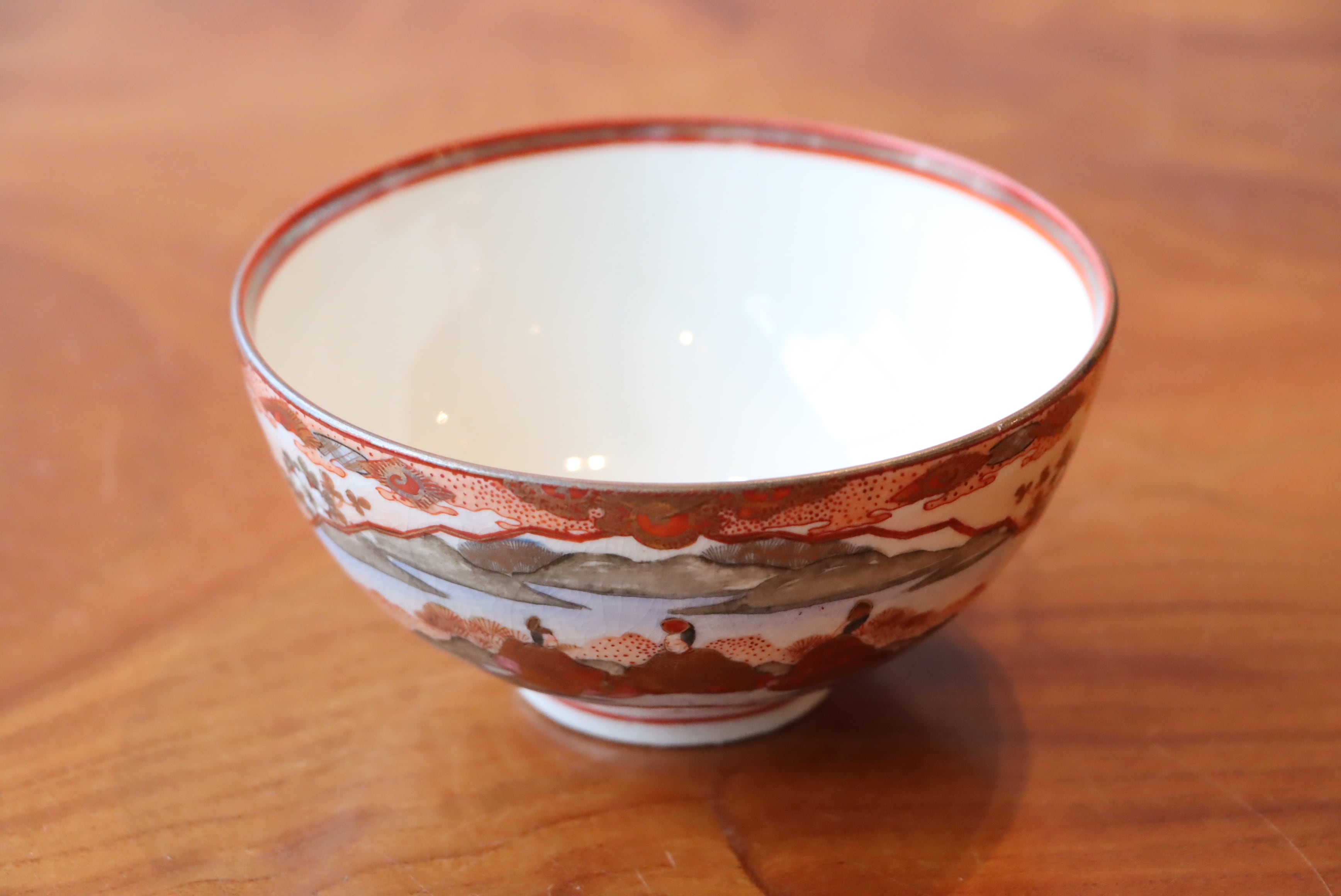蓋茶碗 九谷焼 赤絵 人物扇面文 通りもの | (有)新原美術