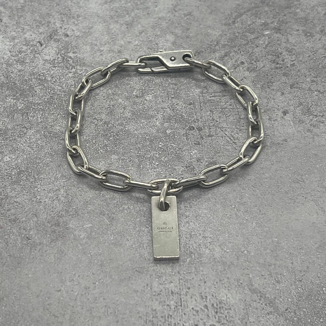 グッチ GUCCI バープレート オーバルリンク チェーン ブレスレット SV