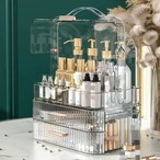 メイクボックス コスメボックス 引き出し 3段式 透明カバー付き 化粧品収納ボックス 大容量 化粧品 収納 メイクケース 引き出し 化粧品入れ 多機能 コスメ アクセサリー ジュエリー 浴室 洗面所 卓上収納 高品質 2色 透明 エメラルドグリーン