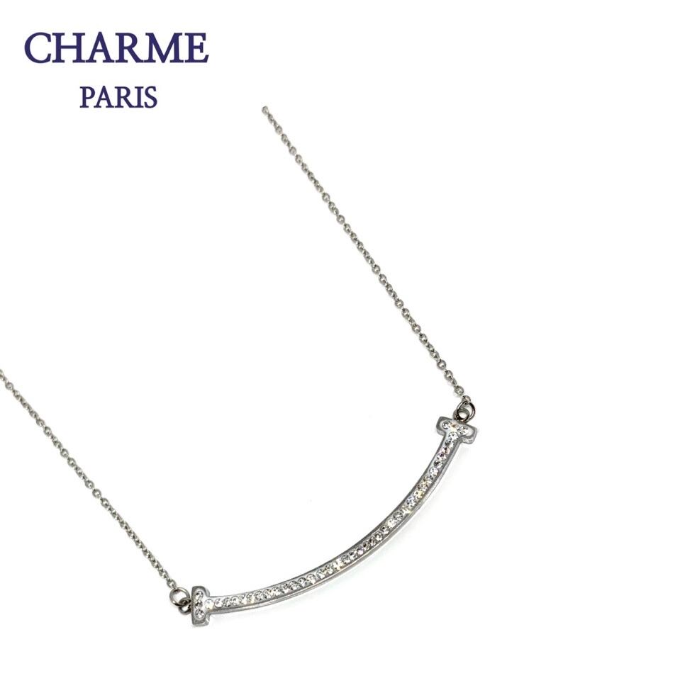 white gold cz diamond T necklace