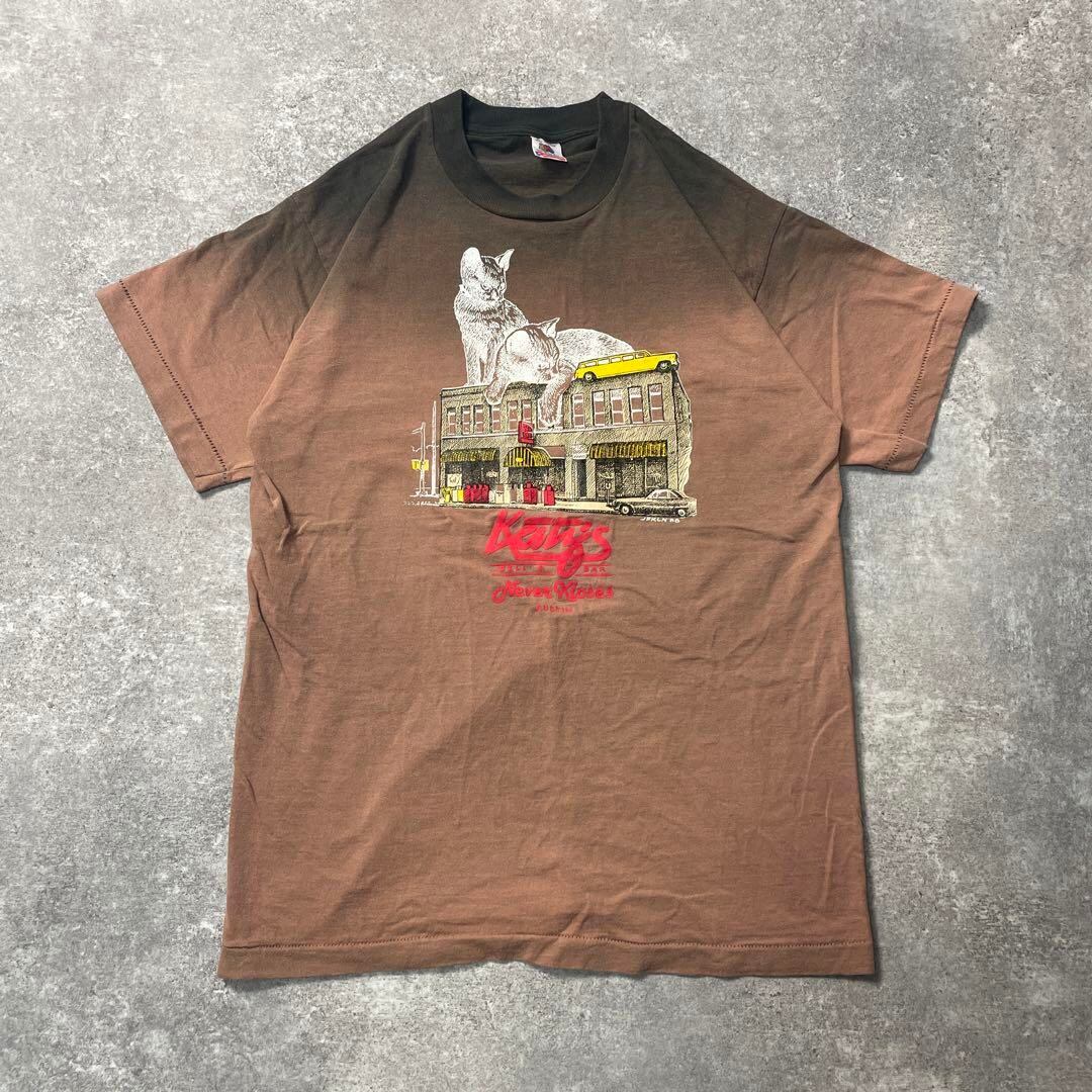 90s vintage アート 猫 バー Tシャツ シングルステッチ