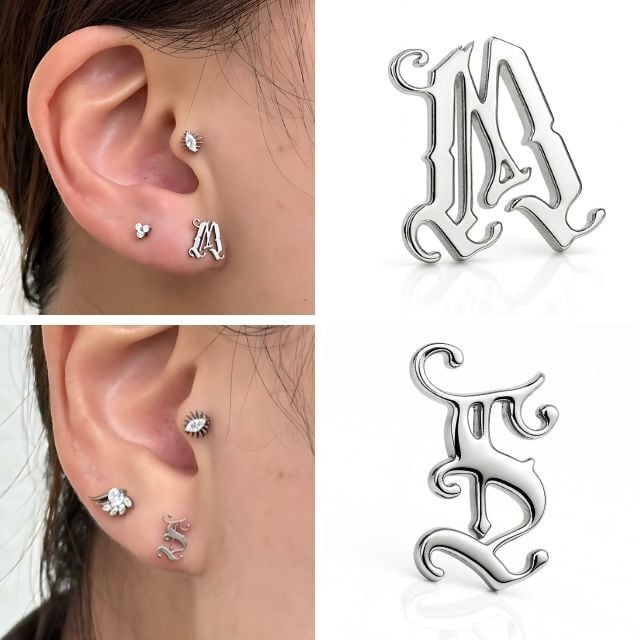 ボディピアス プッシュピアス 20G 18G 16G 14G old English Initial