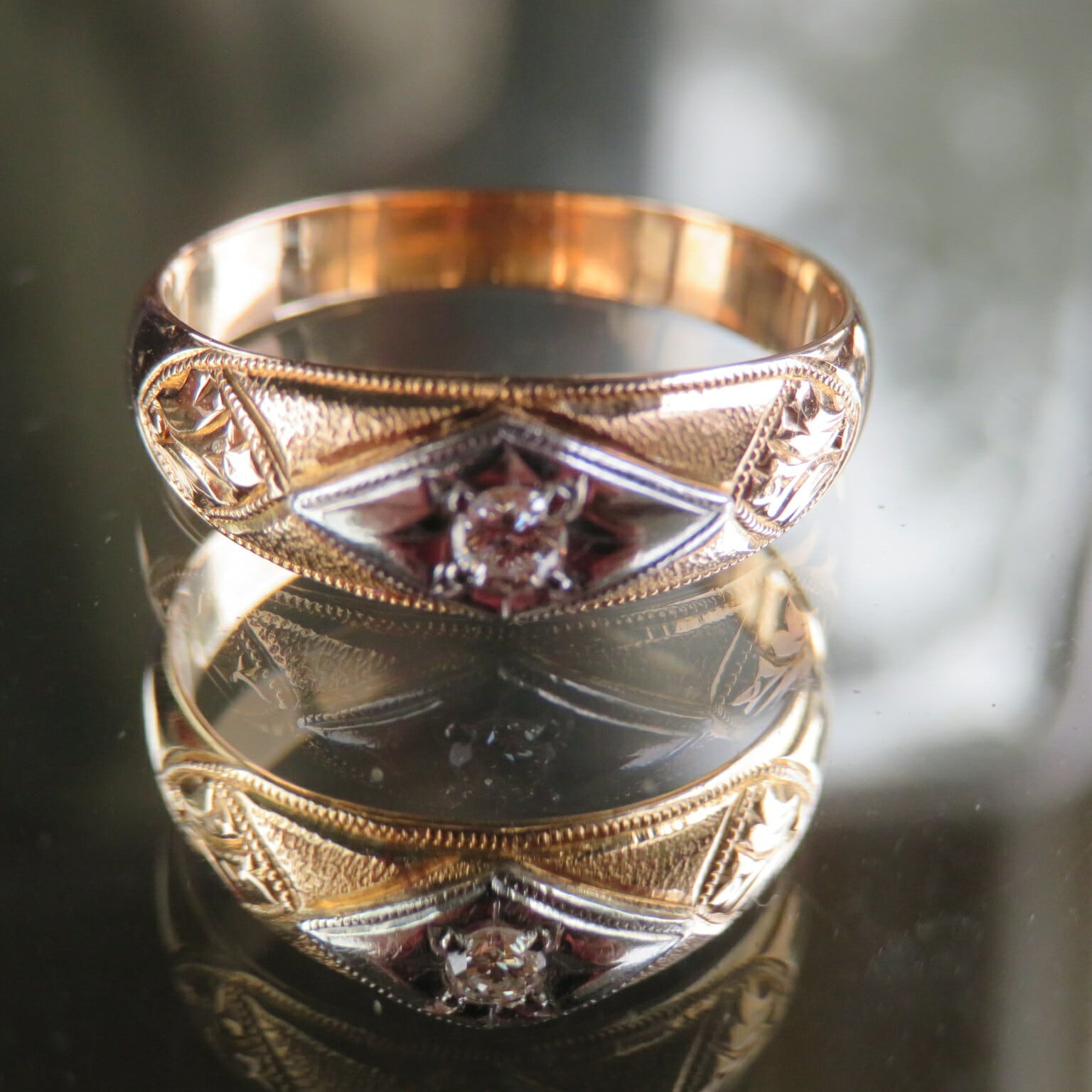 ヴィンテージ K18プラチナコンビ　ダイヤモンドリング