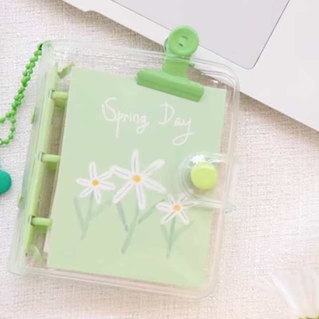 ミニ 3穴 バインダー 手帳 セット グリーン 韓国風 文房具