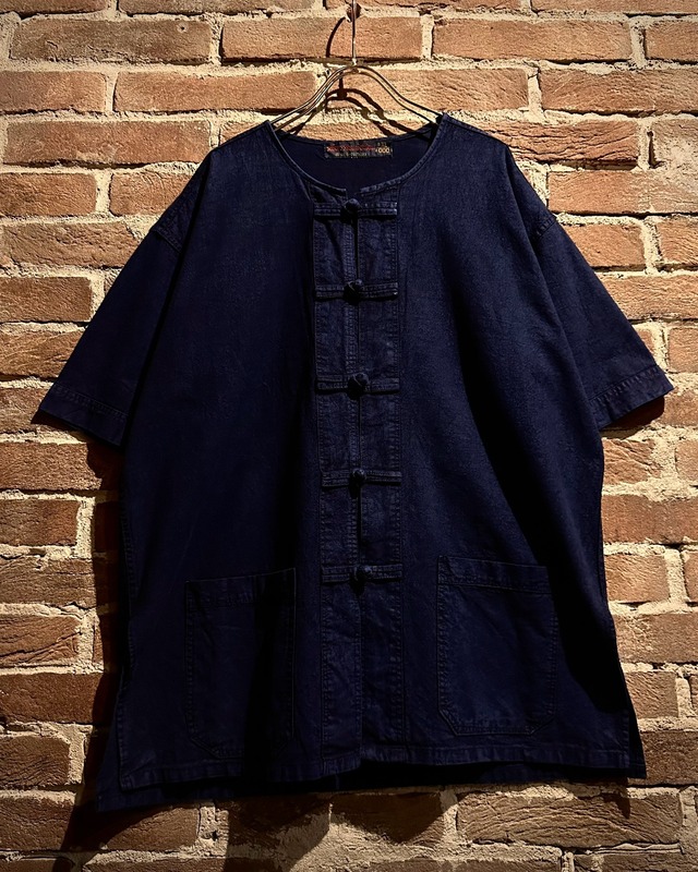 【Caka act3】Indigo Color Vintage Loose No Collar China Shirt