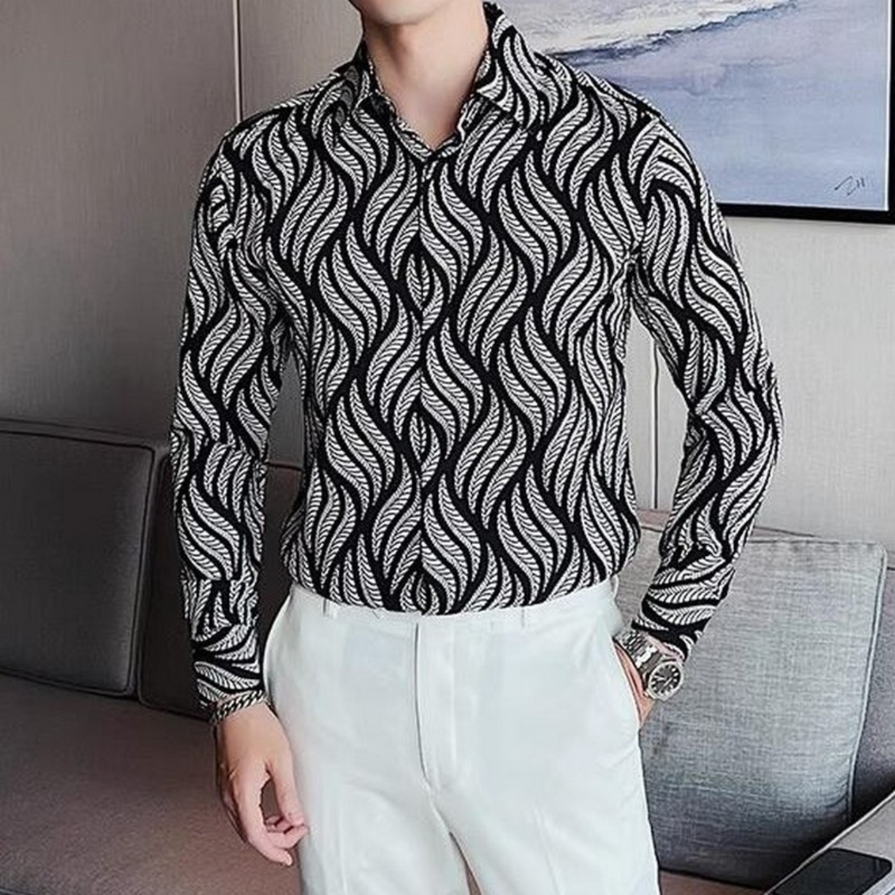 formal wear print shirt tops 00178