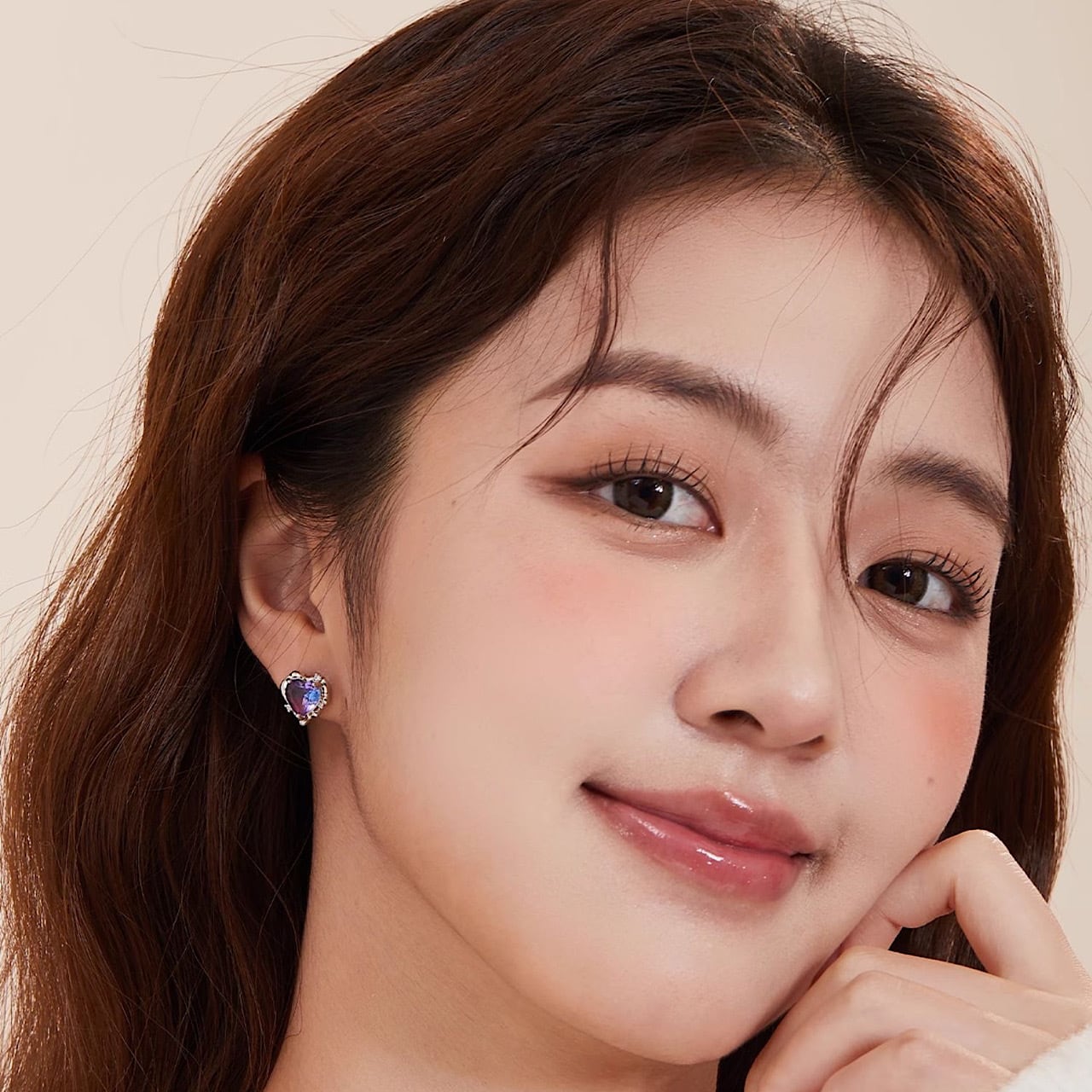 かわいい ダイヤモンド ハート パープル ピアス | FANCY