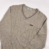 Crocodile クロコダイル Vネック ライン入り ウール混 ニット セーター L/ライトベージュグレー系 メンズ