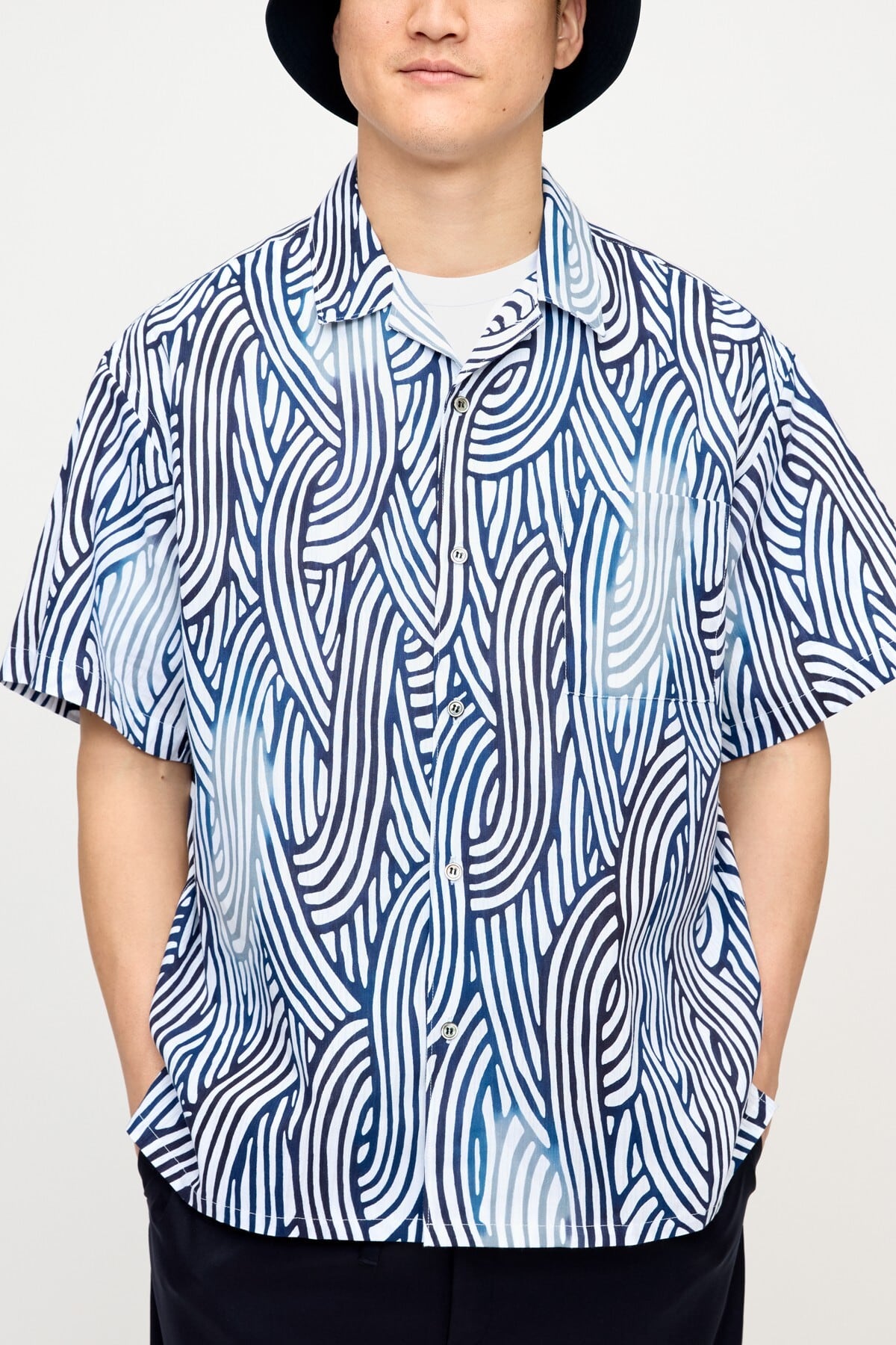 オープンカラー半袖シャツ / 浜松注染 / 渦 / NAVY | Y. & SONS ONLINE