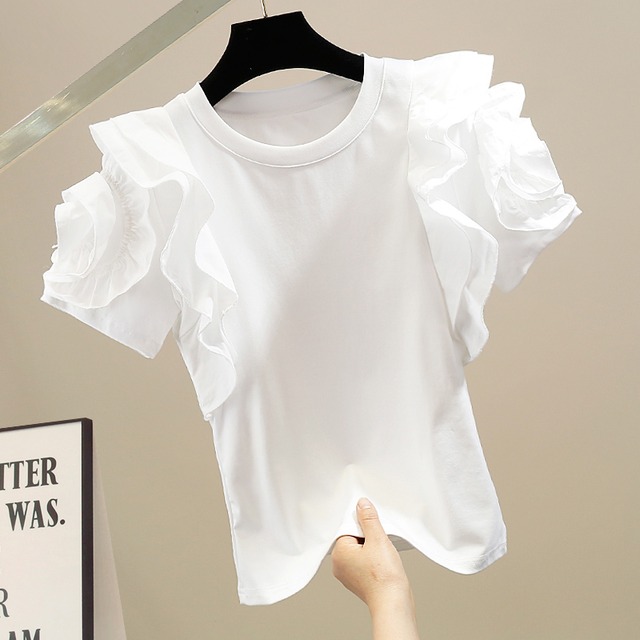 Ruffle shoulder t-shirt　M1160