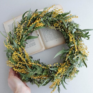 【数量限定 約直径32cm 】大きなイエローグリーンのミモザリース * フラワーリース ドライフラワー 春 ひな祭り 北欧インテリア 開店祝い 誕生日 ギフト ナチュラル かわいい ボタニカル おしゃれ 卒業祝い 退職祝い バレンタイン