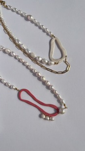 [off-white] ポリマークレイ 淡水パールネックレス