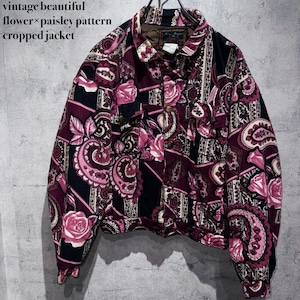 vintage beautiful flower×paisley pattern cropped jacket