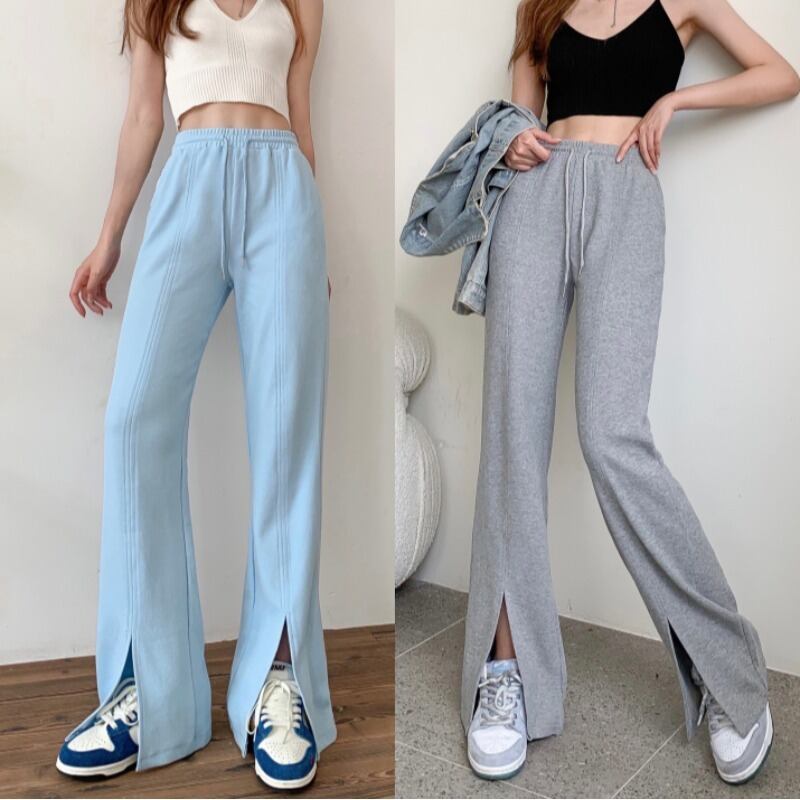 スリットカジュアルパンツ ルーズサマーハイウェストスリム レッド 夏物 YY-ファッション89498768135