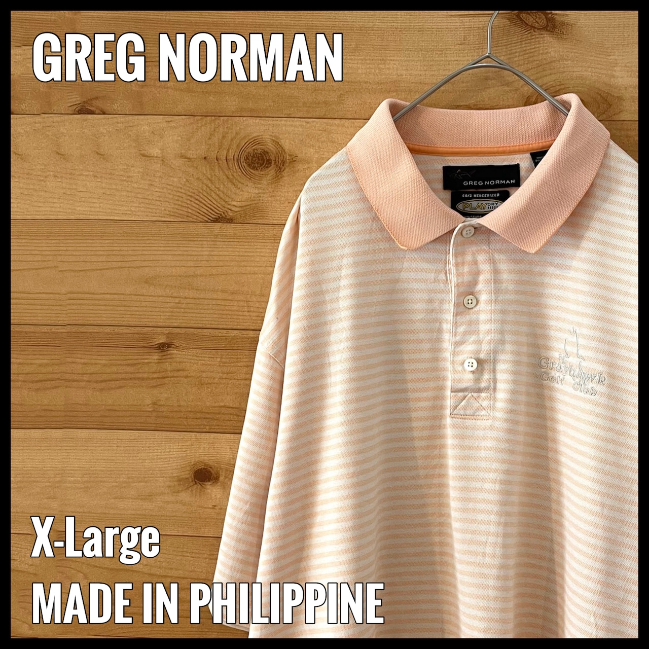 【GREG NORMAN】XL オーバーサイズ ポロシャツ ボーダー 刺繍ロゴ US古着 アメリカ古着