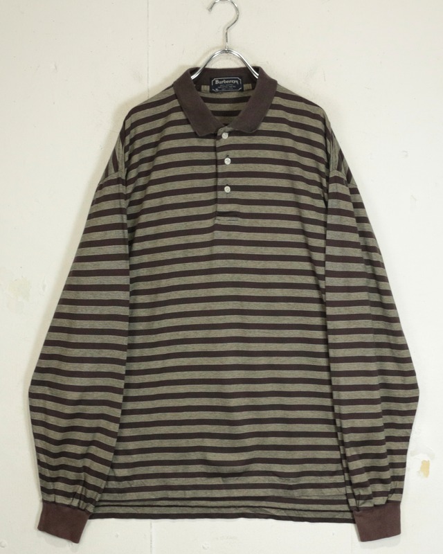 【Caka act2】“Burberrys” Horizontal Stripe Vintage L/S Polo Shirt