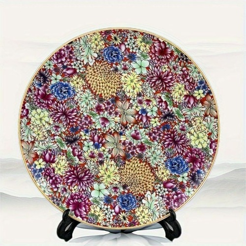 皿 置物 磁器皿 花柄 ピンク カラフル 中国古典 家庭装飾皿 骨董品 コレクション