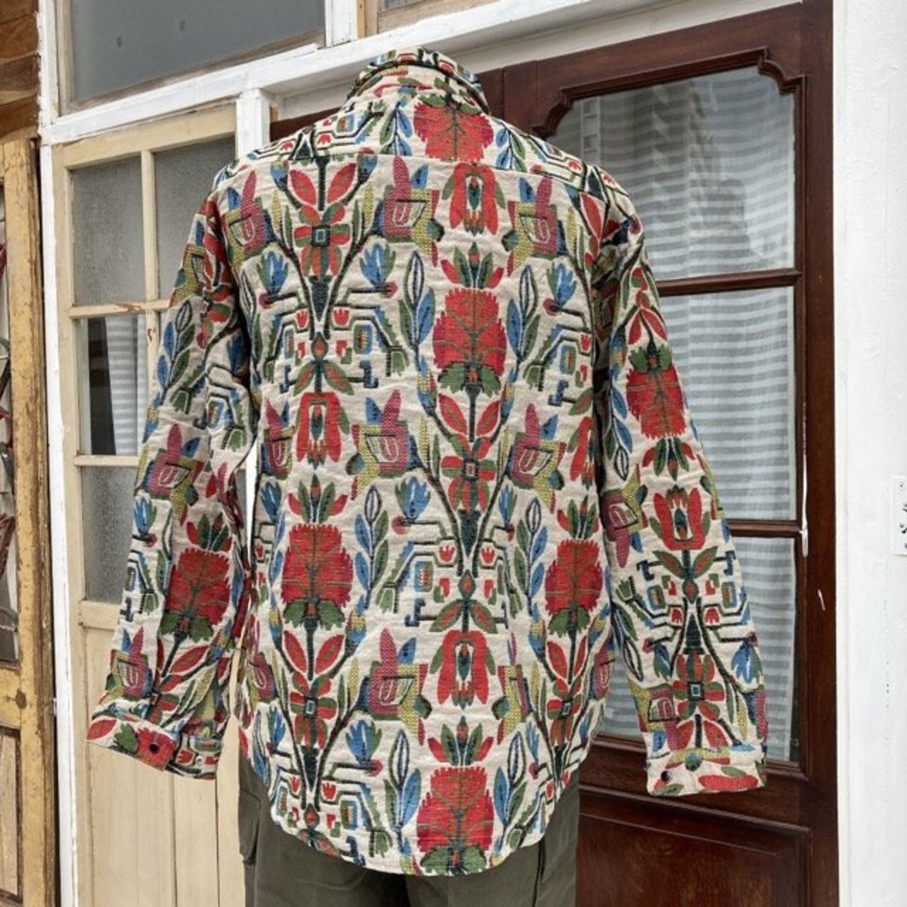 TOPANGA Men's 　ジャガードフラワーシャツジャケット　ベージュ